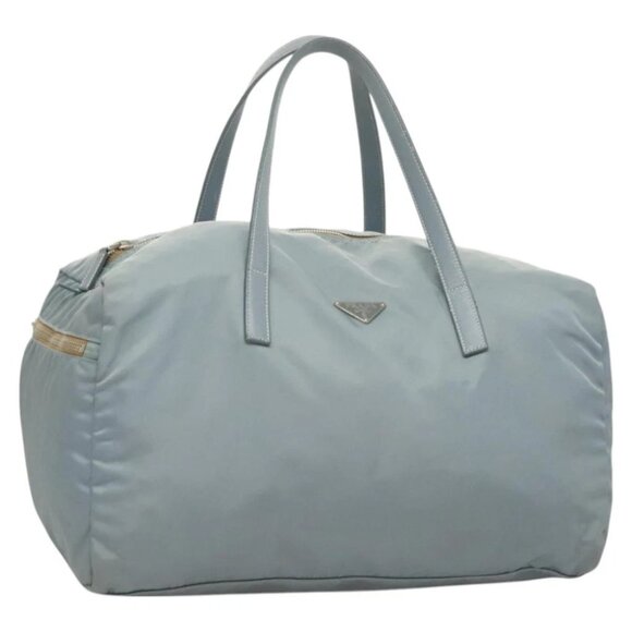 PRADA Boston Bag Nylon Light Blue Silver - Picture 1 of 15